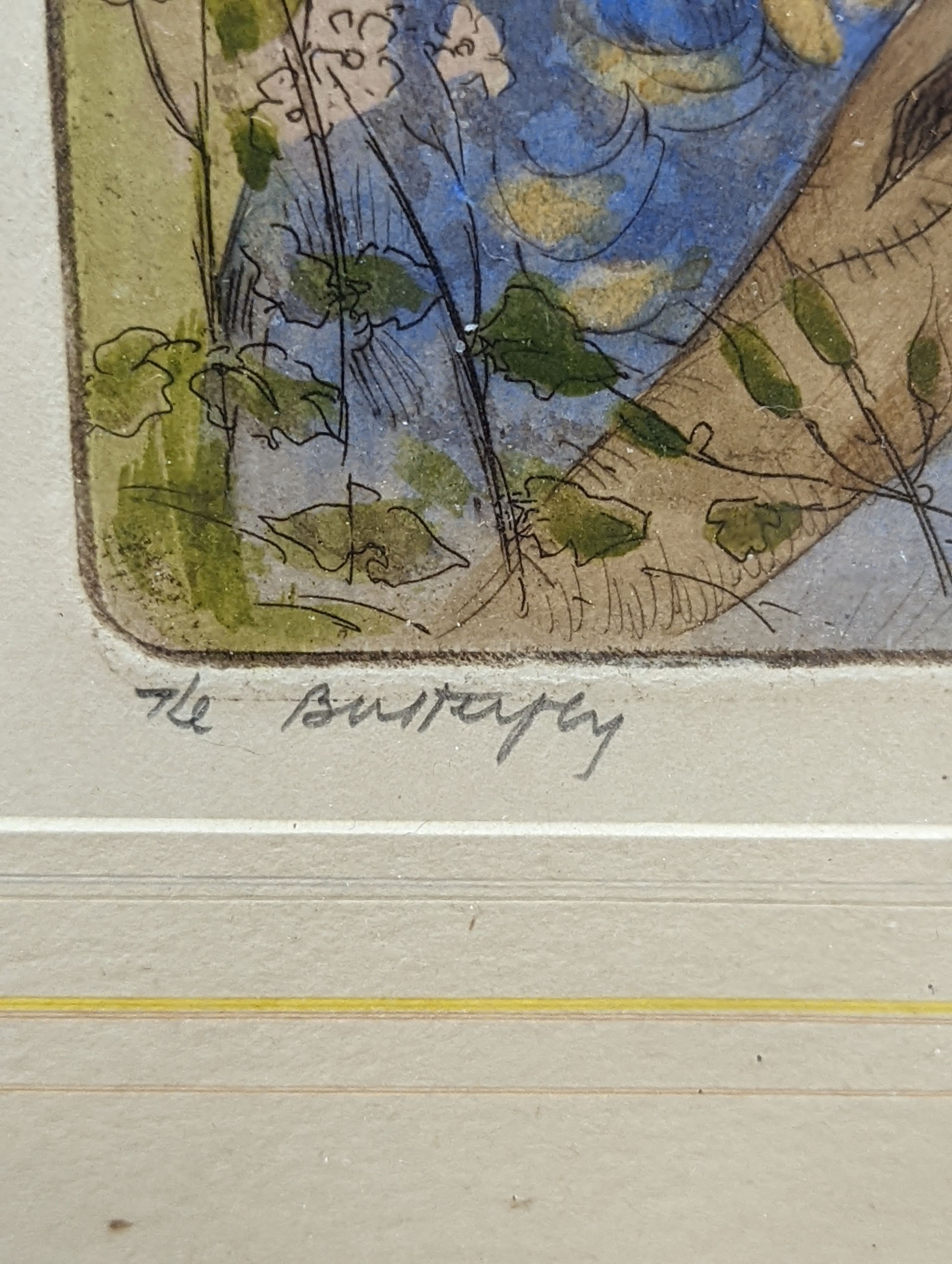 Robert Herdman-Smith (1879-1945), coloured etching, 'The Butterfly', signed in pencil, 17.5 x 12.5cm